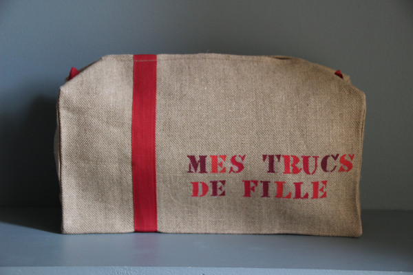 Trousse de toilette personnalisée LARGE en Lin + Long texte