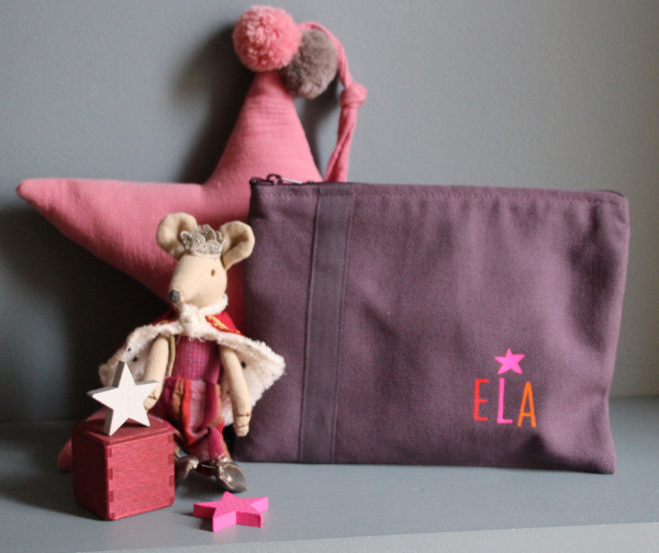 Trousse personnalisée plate LARGE en Coton - Prénom multico flex + Etoile