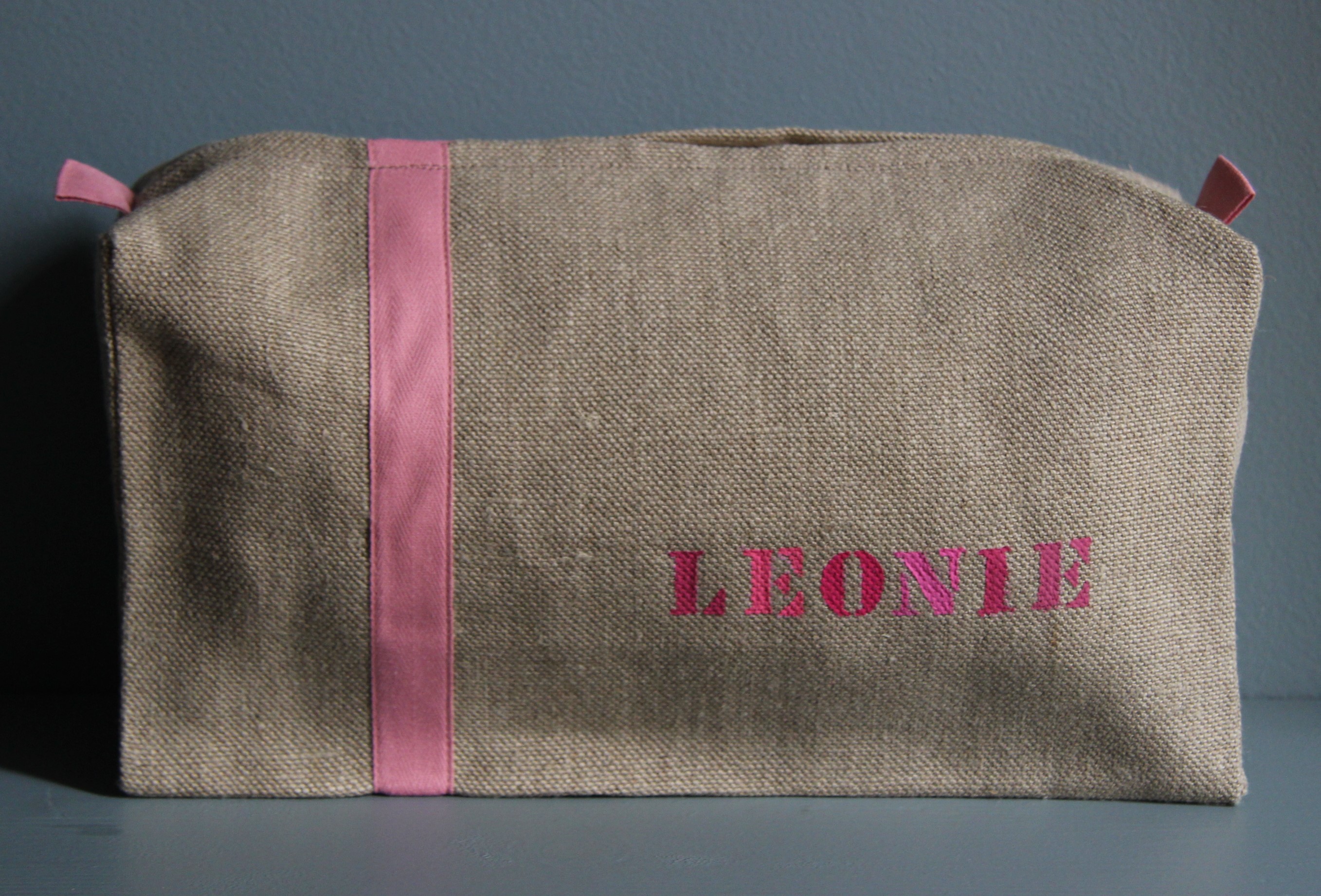 Trousse de toilette personnalisable en lin Fleurs des champs